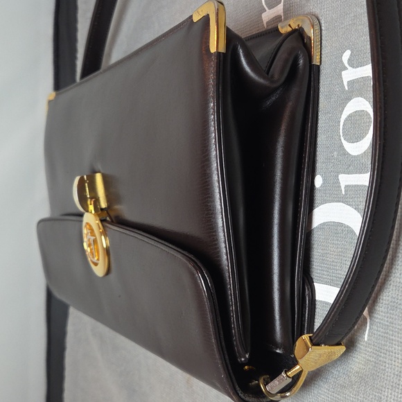 DIOR Rare 1970s Collectable Brown leather 2-way shoulder/clutch bag excellent - Picture 13 of 17